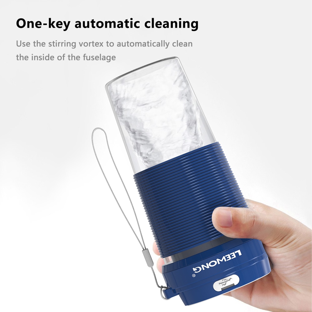 LEEWONG Portable Blender USB Mini Electric Travel Juicer Milkshake Smoothie Mixer 300ml Blue