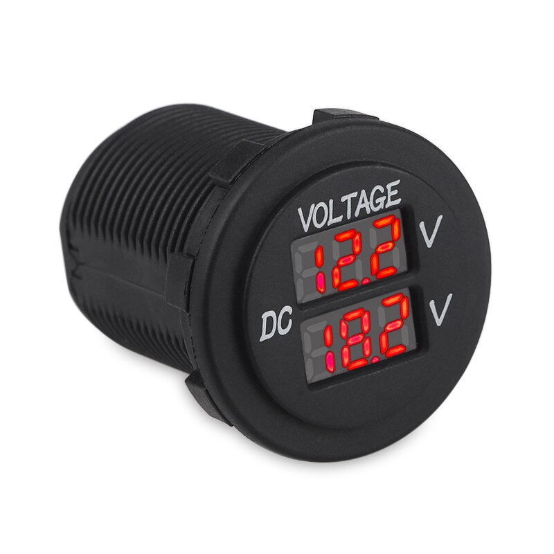 Led Digitale Dual Voltmeter Voor Motorfiets Auto Boot Aux Belangrijkste Spanningsmeter Battery Monitor Panel Auto Ronde Voltmeter Tester: Rood