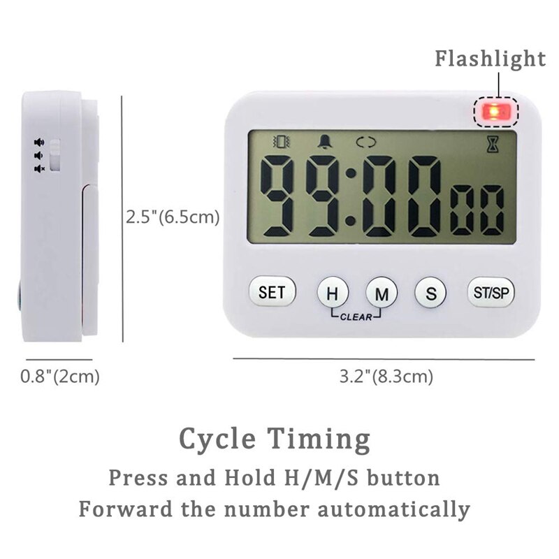 Digital Kitchen Timer Magnetic, Cycle Count Down Timer, Large Display, Memory Function, 24-Hour Display Clock and Alarm with Vib