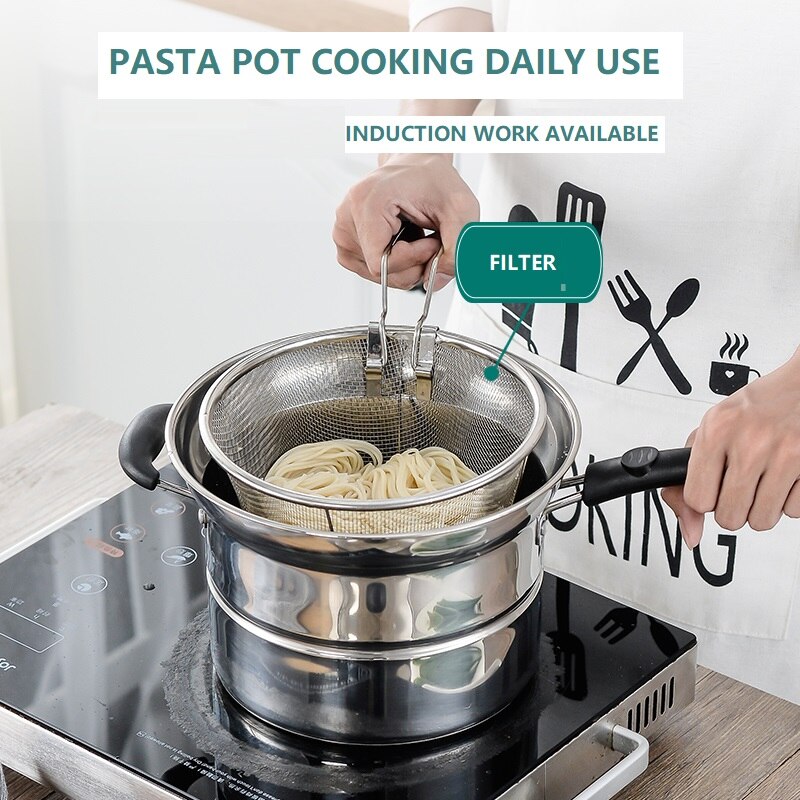 3500ML Pasta Pot Cooking Noodle Pot Stainless Steel soup Pan steamer Fryer Pasta home Induction cooker