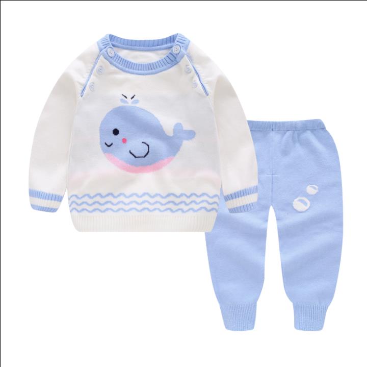 Warme truien met baby walvis patronen: Blauw / 18m