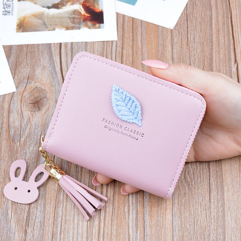 SUQI petit portefeuille dames court fermeture éclair feuille Walllet coréen école étudiant fille Mini porte-monnaie porte-carte walet pour les femmes: Pink