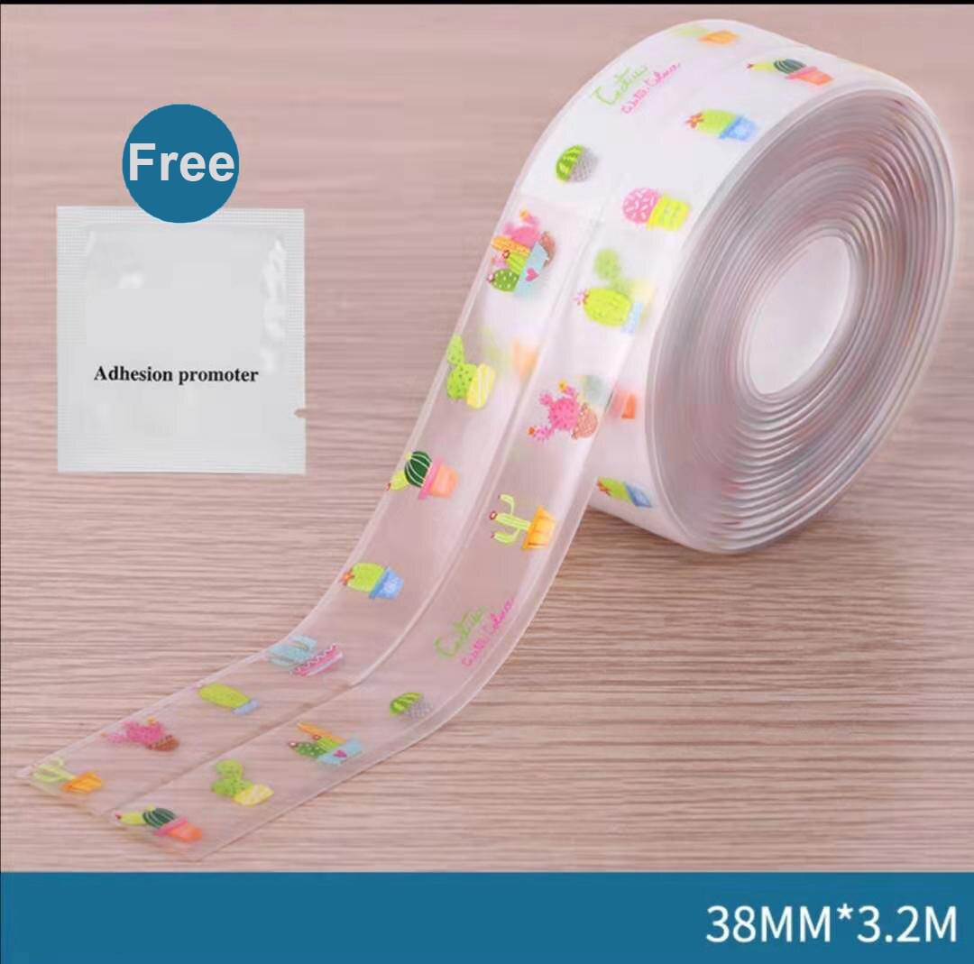 Multi print gennemsigtig 3.2 mx 38mm pvc tætningsbånd tape vinduer bad køkken vandtæt selvklæbende søm toilet hjørne: Kaktus