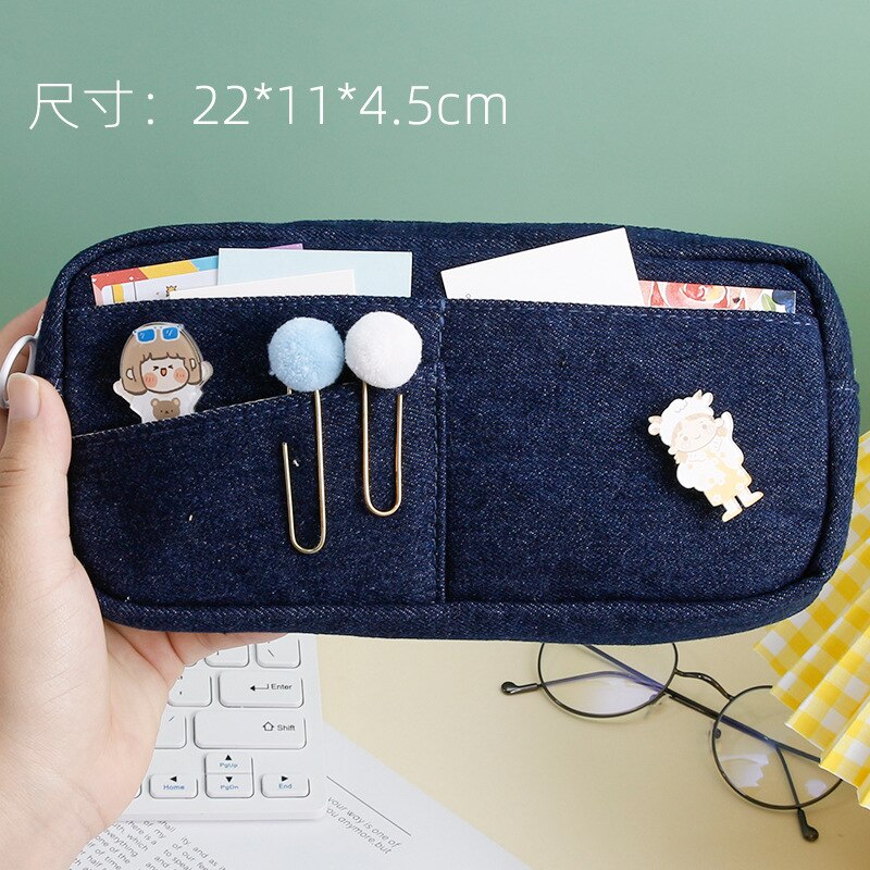 Kawaii Pencil Cases Stationery Pencil Case Large Capacity Pen Case For Girls Retro Trousse Scolaire School Supplies Pencilcase: A Navy