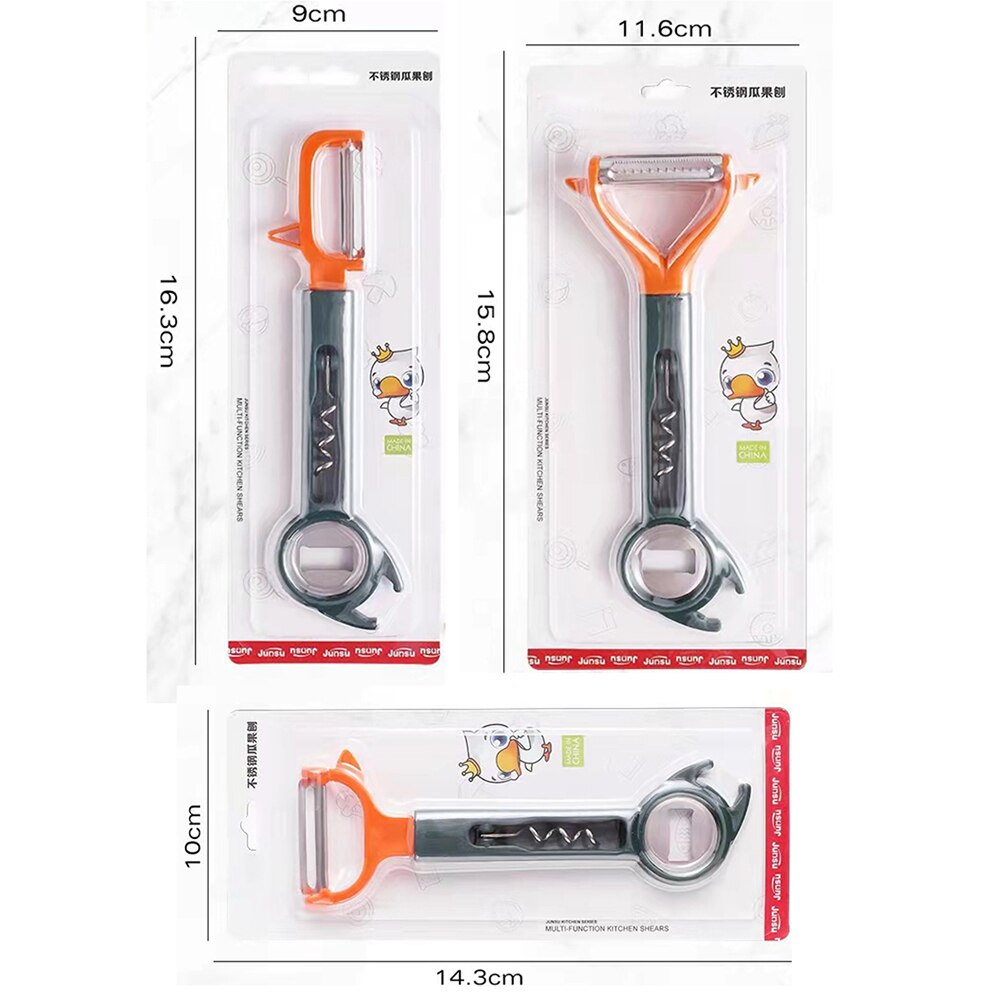 3 in 1 Fruit Vegetable Peeler Stainless Steel Multipurpose Bottle Opener Multifunctional Kitchen Tool PR