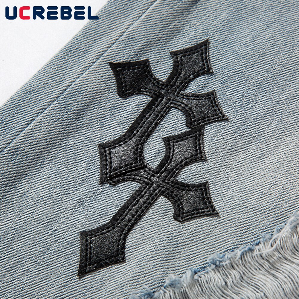 Cross Patch Borduren Ripped Gat Jeans Heren High Street Casual Denim Broek Verontruste Losse Rechte Pijpen Broek Mannen