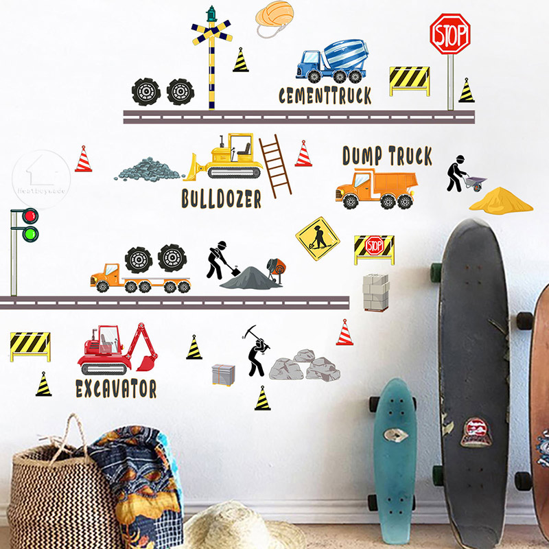 Engineering Vehicles Cartoon Wall Stickers for Kids Room Decoration Home Decor Art Murals Removable DIY Decals for Kindergarten