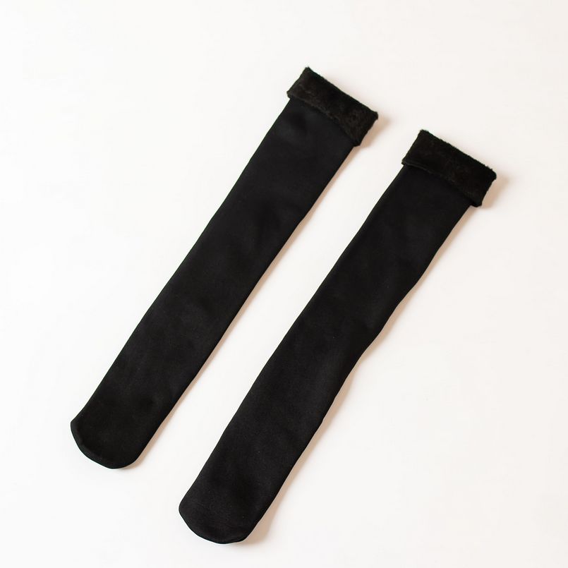 Jeseca-medias gruesas y cálidas para mujer, calcetines hasta la rodilla de lana de Cachemira, botas para el hogar, calcetín para dormir hasta el muslo, calcetín de nieve para invierno: black
