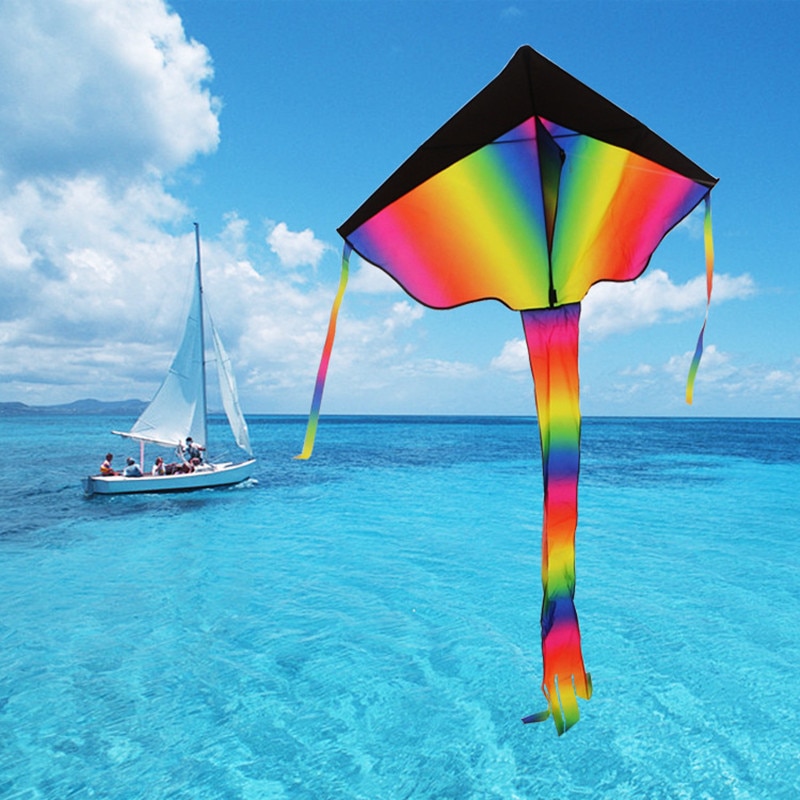 Black rainbow kite nylon ripstop outdoor speelgoed vliegende kite staarten beach fun kite string parachute kite voor volwassenen lange staart kite