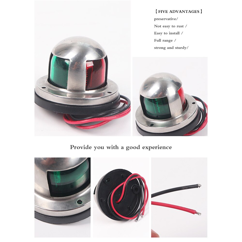 12V Stainless Steel Red Green LED Navigation Lights Boat Marine Indicator Spot Light Marine Boat Yacht Sailing Light