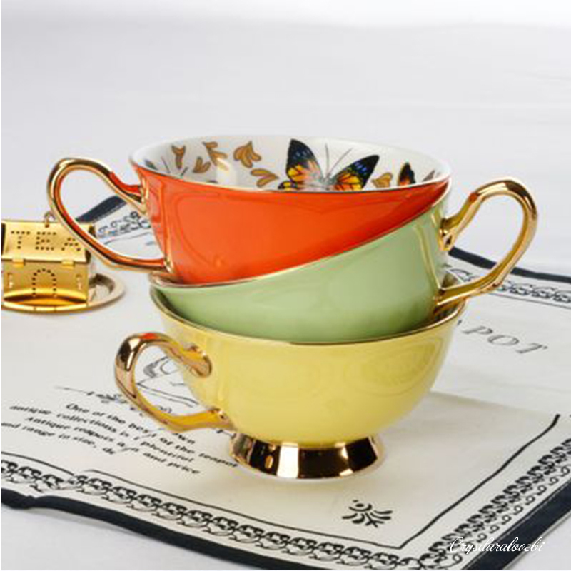 Kaffee Tassen Porzellan Hohe Schmetterling Blume Teetasse &Ampere; Untertasse einstellen Britischen Nachmittag Tee Zeit Keramik Tasse Büro Getränk