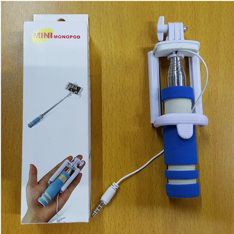 Schattige mini spons opvouwbare selfie stick uitschuifbare mobiele telefoon camera monopod portret handheld voor iphone 6 6s plus 5 5s se 5: Blauw