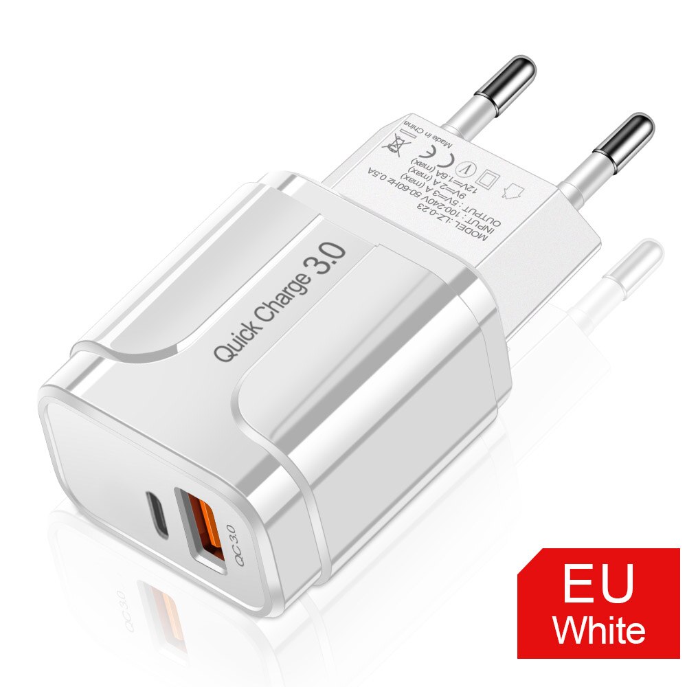 18W PD Quick Charge 3,0 USB Ladegerät EU/US/UK Stecker Handy Ladegerät Für iPhone 12 11 Pro X XR XS MAX blitz Schnelle Lade: EU White
