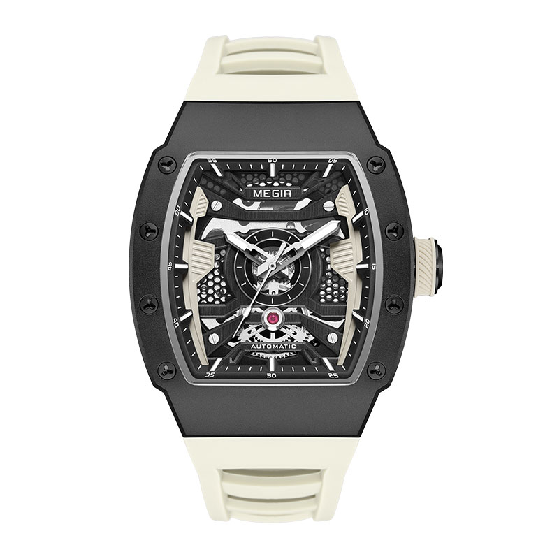 Reloj mecánico automático MEGIR para hombre con caja de acero inoxidable, correa de silicona, reloj de pulsera luminoso resistente al agua a la 8604: Multicolor