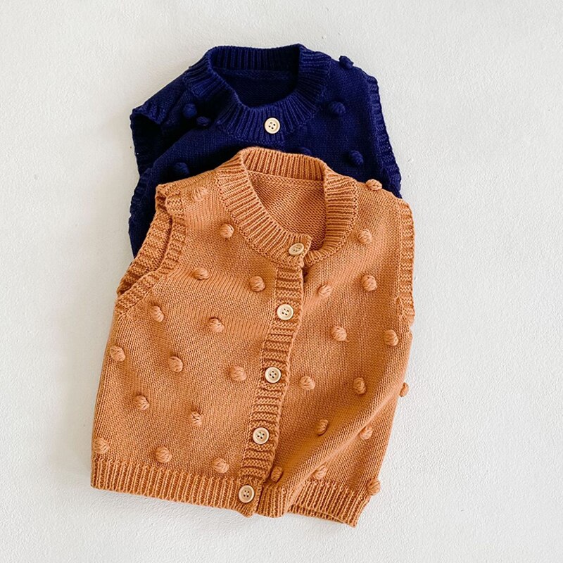 Höst pojkar tjejer babytröja stickad handgjord bollväst jacka wild cardigan