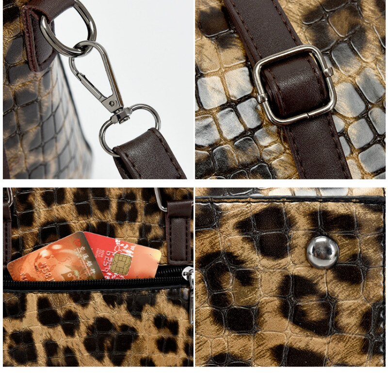 4PCS Handbags Women Large Capacity Shoulder Bag Stone Pattern PU Leather Crossbody Bags Sac A Main Femme Leopard Bag