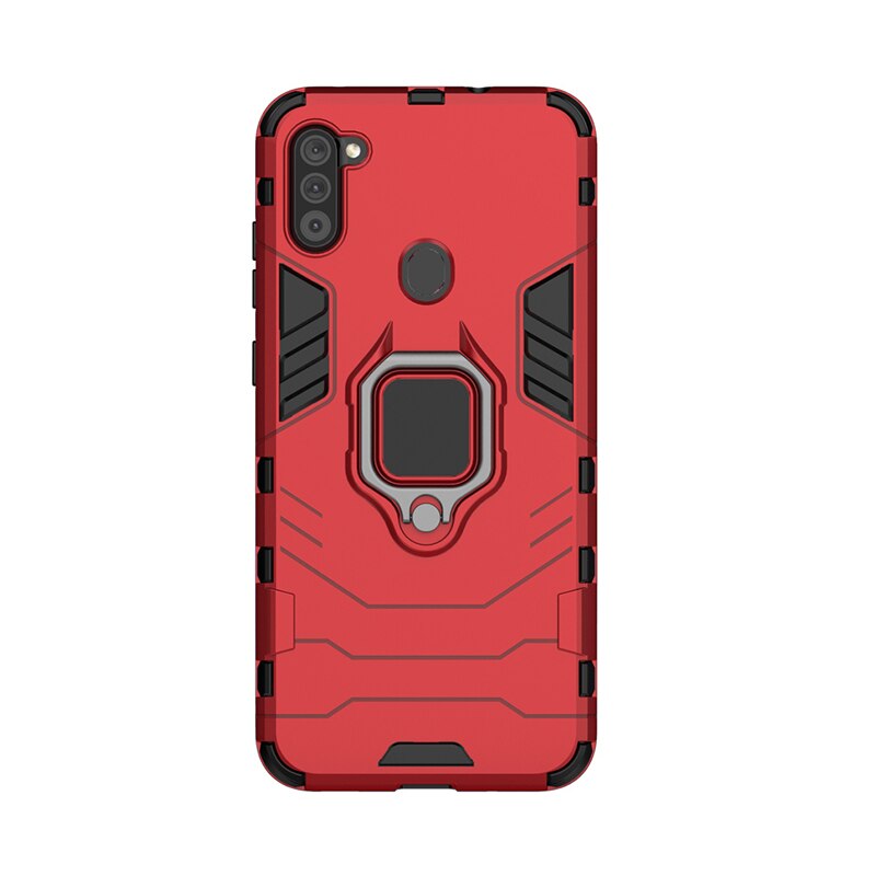 Auroras For Samsung Galaxy A11 Shockproof Armor Case Finger Ring Magnetism Holder Cover For Samsung M11 Phone Cases: Samsung A11 / Red