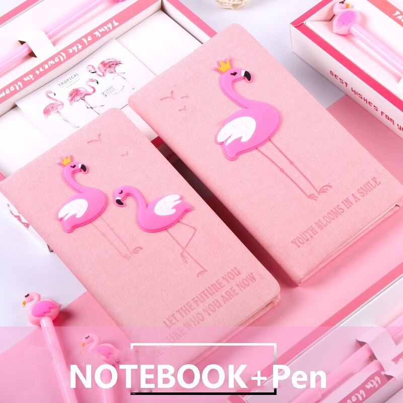 Kawaii Pink Notebook With Gel Pen Flamingo Notepad for Girls Box Set School Supplies Planners Escolar Stationery Sketchbook