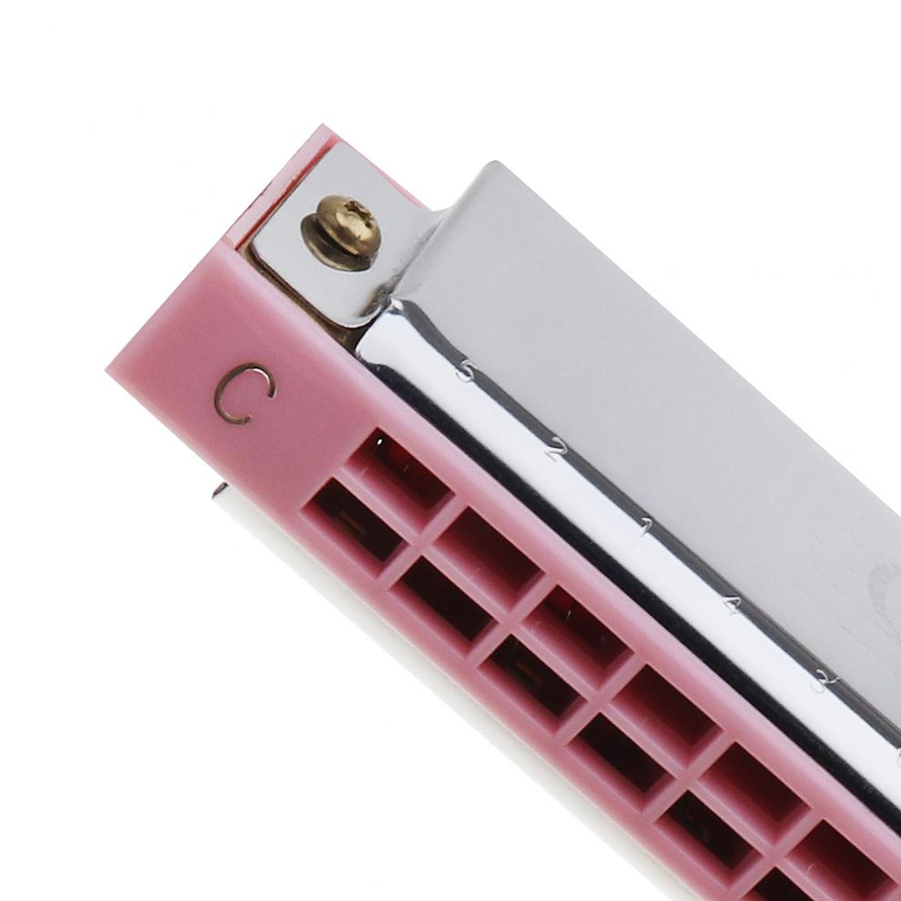 Harmonica 24 Holes Stainless Steel Pink Tremolo Harmonica Harp Mouth Organ Musical Instruments for Children Students