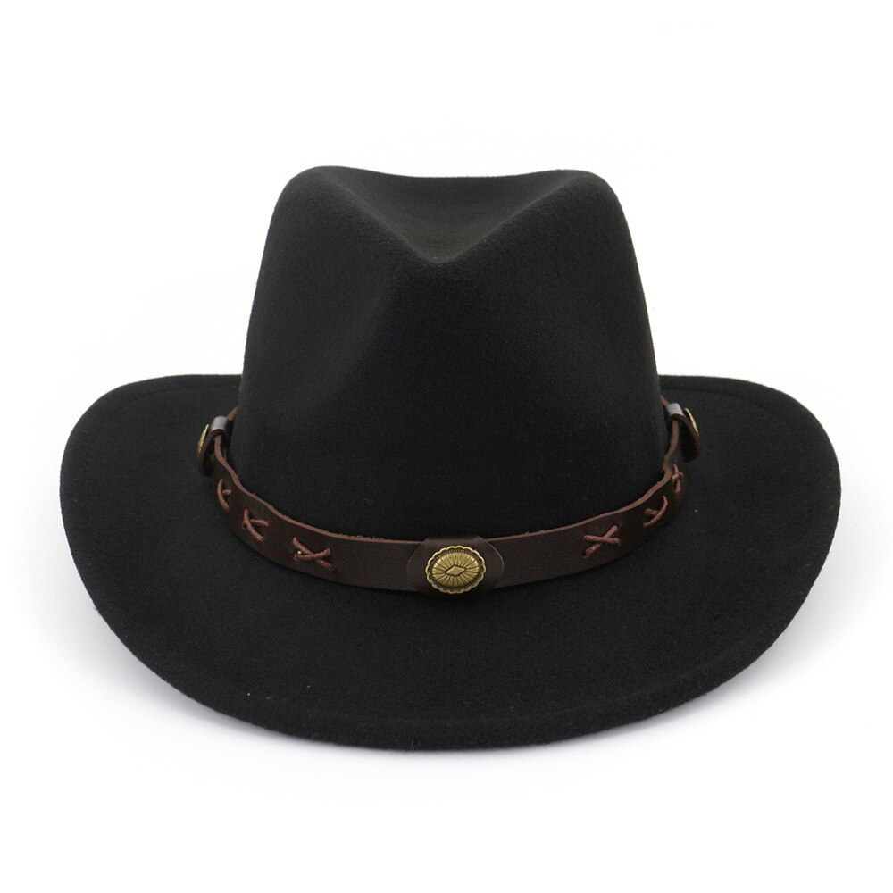 ethnic style male and female couple hat woolen western cowboy hat: black