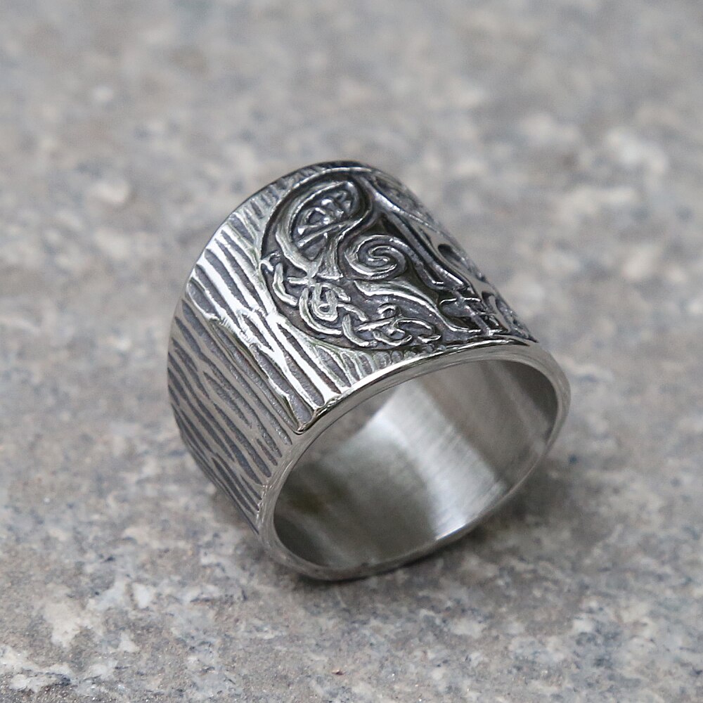 Vintage Nordic Mythical Goddess Hel Ring Men&#39;s Viking Hera Runes Stainless Steel Celtic Amulet Ring Pagan Jewelry