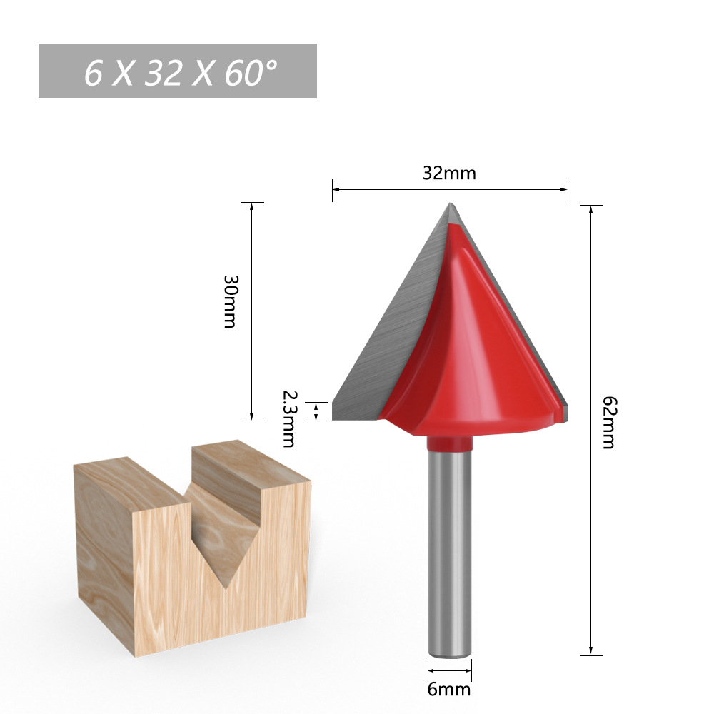 1pc 6mm Shank 60 90 120 150 degree V-shaped Router Bit, 3D wood MDF router bit CNC solid carbide end mill
