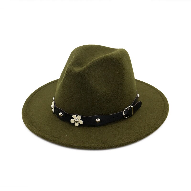 QBHAT European US Classic Wool Felt Fedora Trilby Hats Wide Brim Hat Autumn Winter Women Jazz Formal Cap Casual Gambler Hat: Army Green