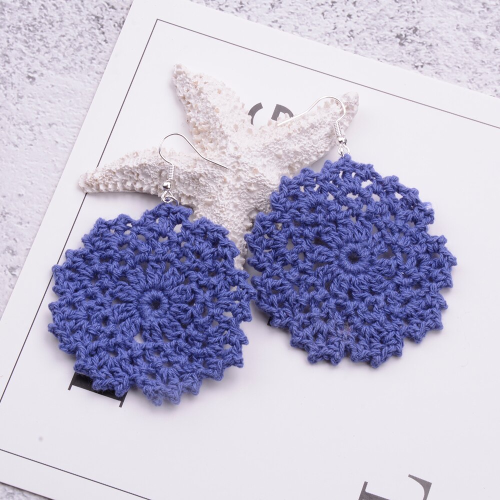 Crochet Earrings Jewelry-Wedding Bride Lacy Crochet Earring-Bridesmaid Crochet Earring Jewelry: Blue