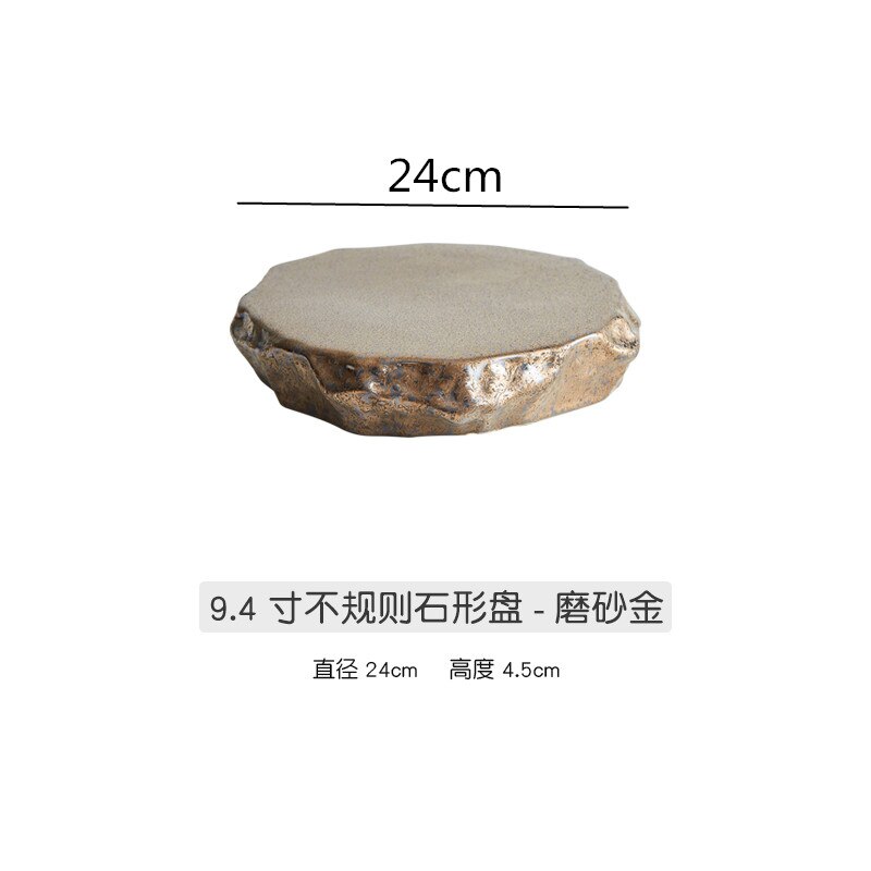 Irregular Ceramic Plate Decorative Flat Plate Dinner Plates Western Dishes Hotel Restaurant Tableware Sushi Dish Dessert Plates: Frosted gold 24cm
