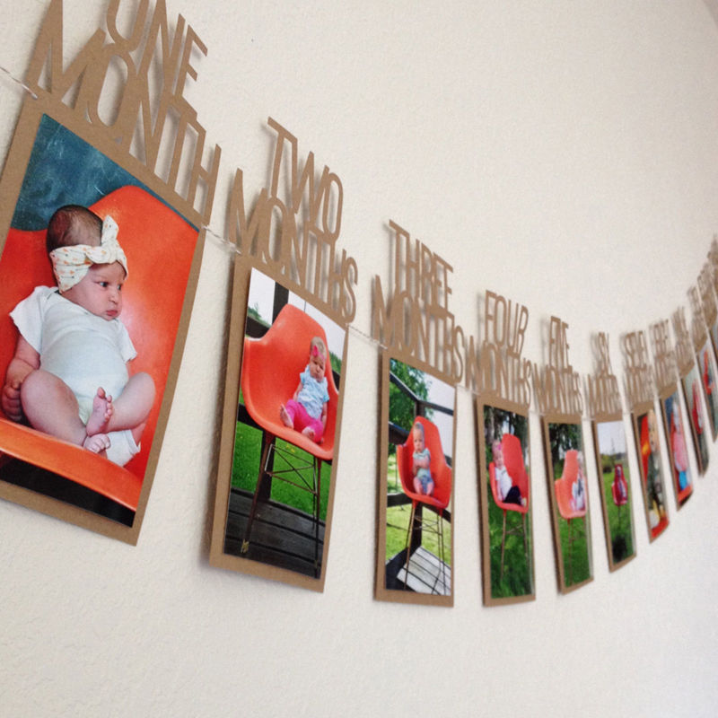 12 kaarten voor 12 maanden, slinger voor een babyfeestje, foto, fotobanner voor 1st verjaardagen, decoratie voor een babyfeestje, huisdecoratie