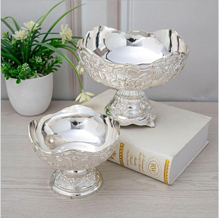Platos de Metal para aperitivos, plato de postre, color caramelo, para decoración de mesa, Plata pequeña, Europa
