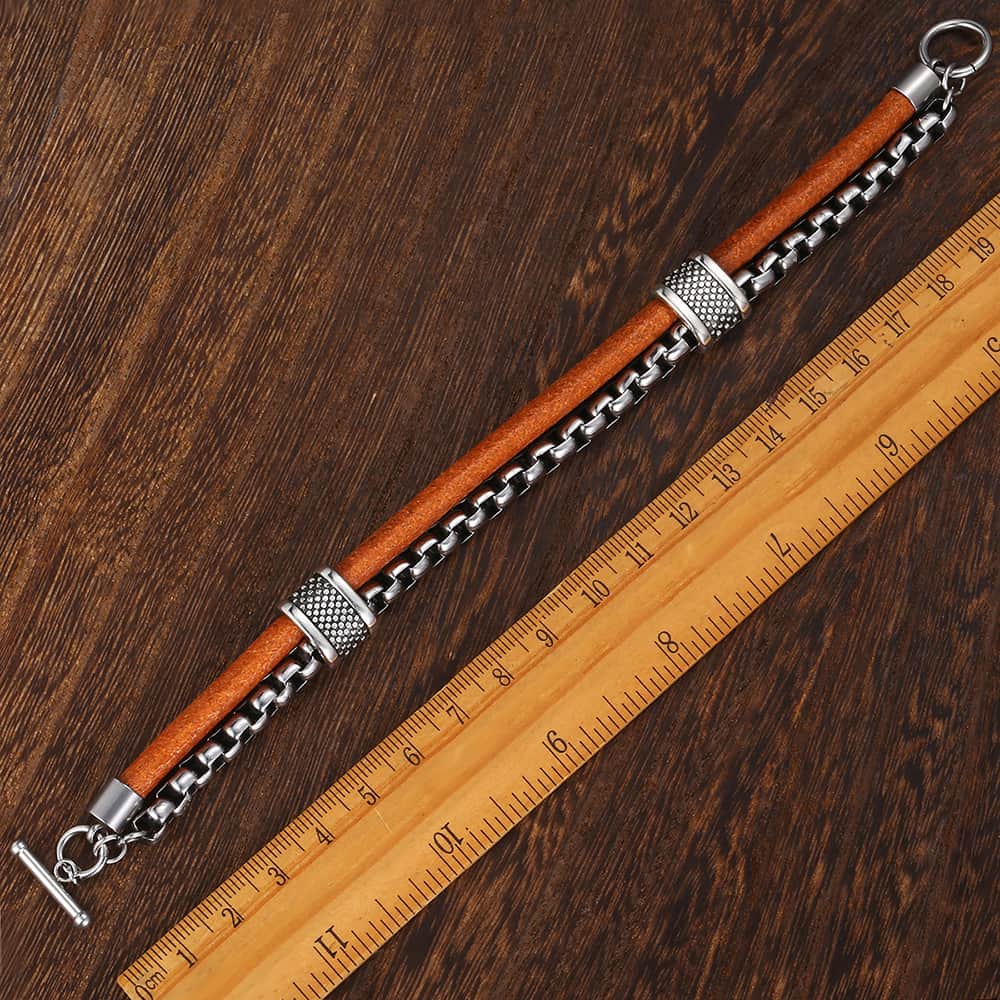 Trendsmax leren armband voor heren, roestvrijstalen schakelarmband, herenarmbanden, sieraden om te gespen, dlb 70