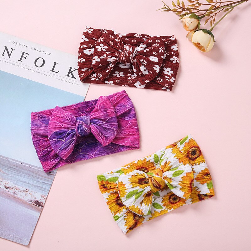 Fascia per bambini Nylon ragazze stampa floreale copricapo treccia bambini turbante elastico cavo accessori per capelli per neonati fascia per capelli morbida
