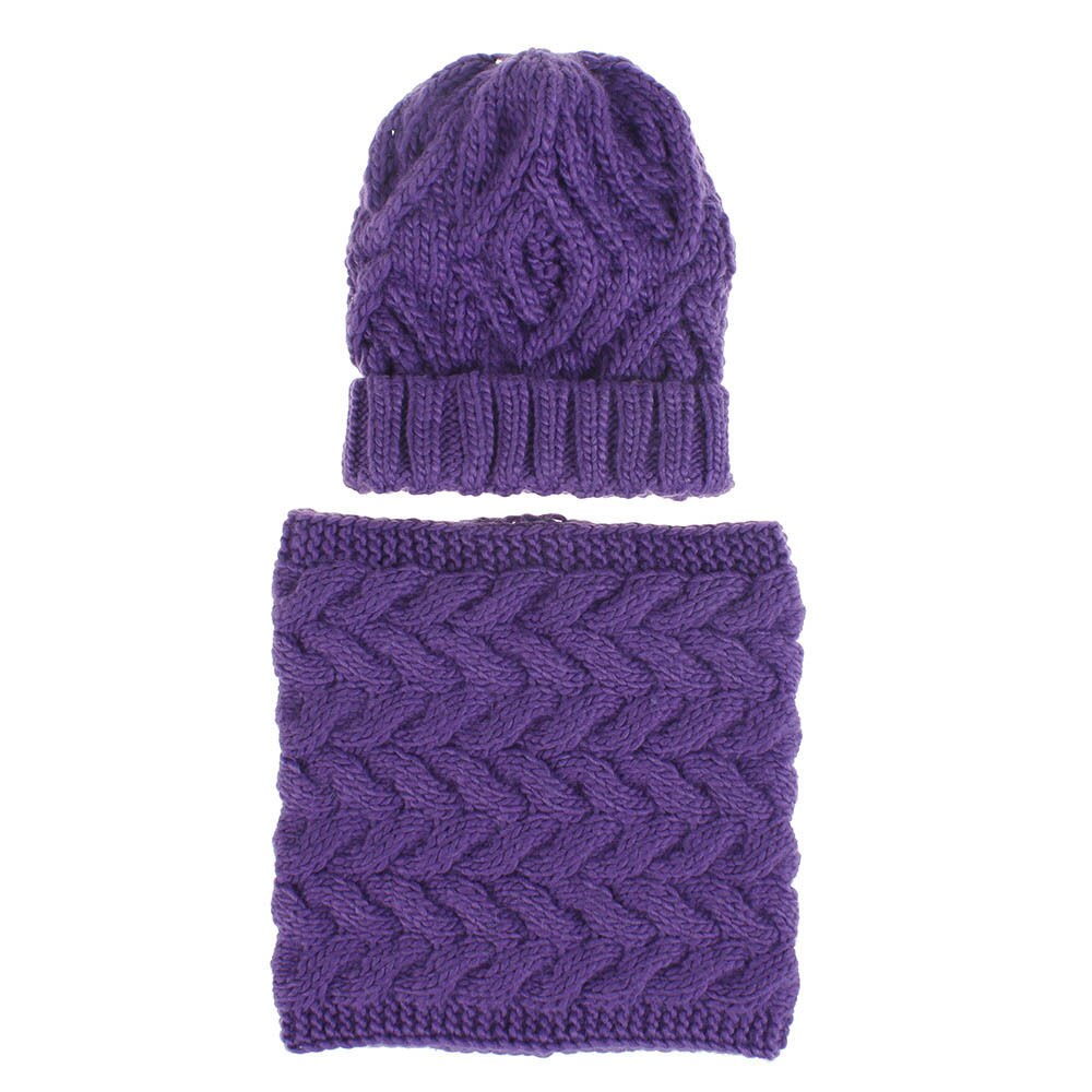 Wintersjaal muts set gebreide muts voor dames winter warme stretch gebreide muts volwassen outfit meisjes gebreide muts met sjaal  wh108d: Paars