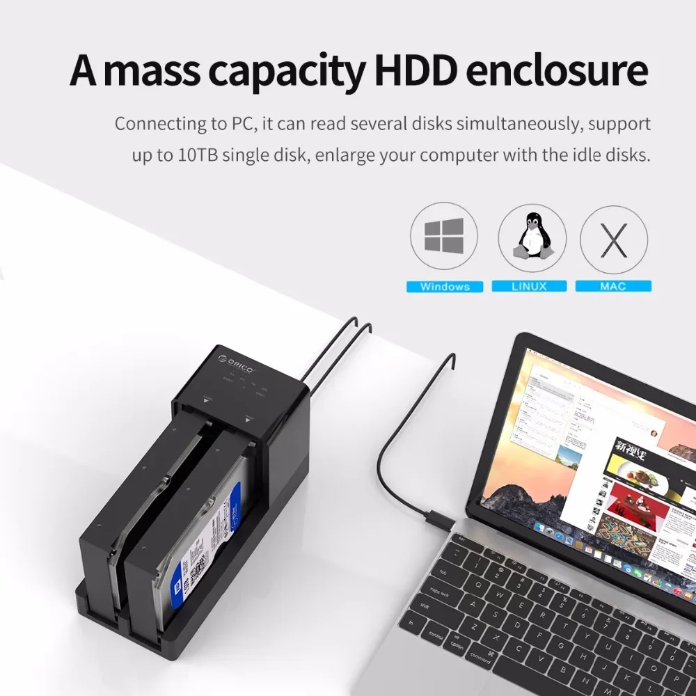 ORICO 2 Bay HDD Docking Station SATA To USB 3.0 Hard Drive Docking Station for 2.5/3.5 Inch Hard Drive Case with Offline Clone