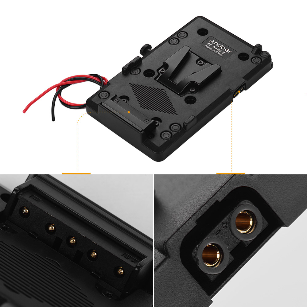 Andoer Zurück Pack Platte Adapter mit D-klopfen Ausgang für Sony V-montieren V-sperren Batterie Externe für DSLR Kamera Camcorder Video Licht