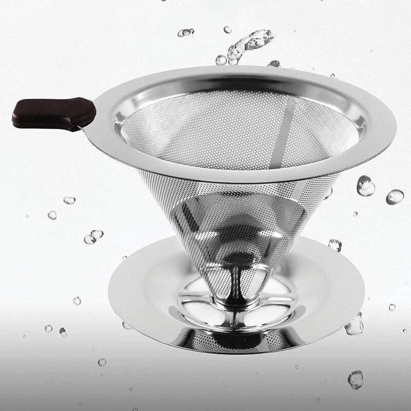 Reusable Coffee Filter Stainless Steel Cone Coffee Filter Baskets Mesh Strainer Pour Over Coffee Dripper With Stand Holder