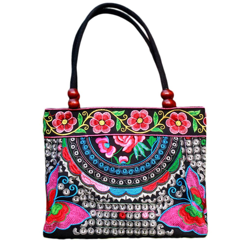 Ethnic Style Embroidered Bag Fashionable Handbag Retro Canvas Bag All-match Shoulder Bags Outdoor Personality Floral Women's Bag: E