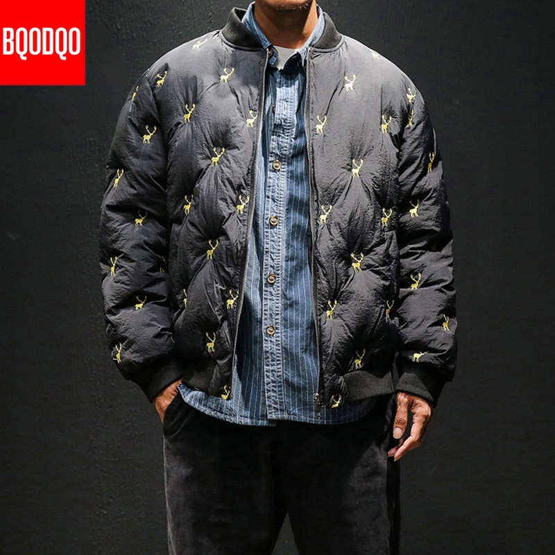 Japansk jakke menn vinter parka hjort broderi termisk hip hop jakker for menn store szie merke baseball krage kåpe