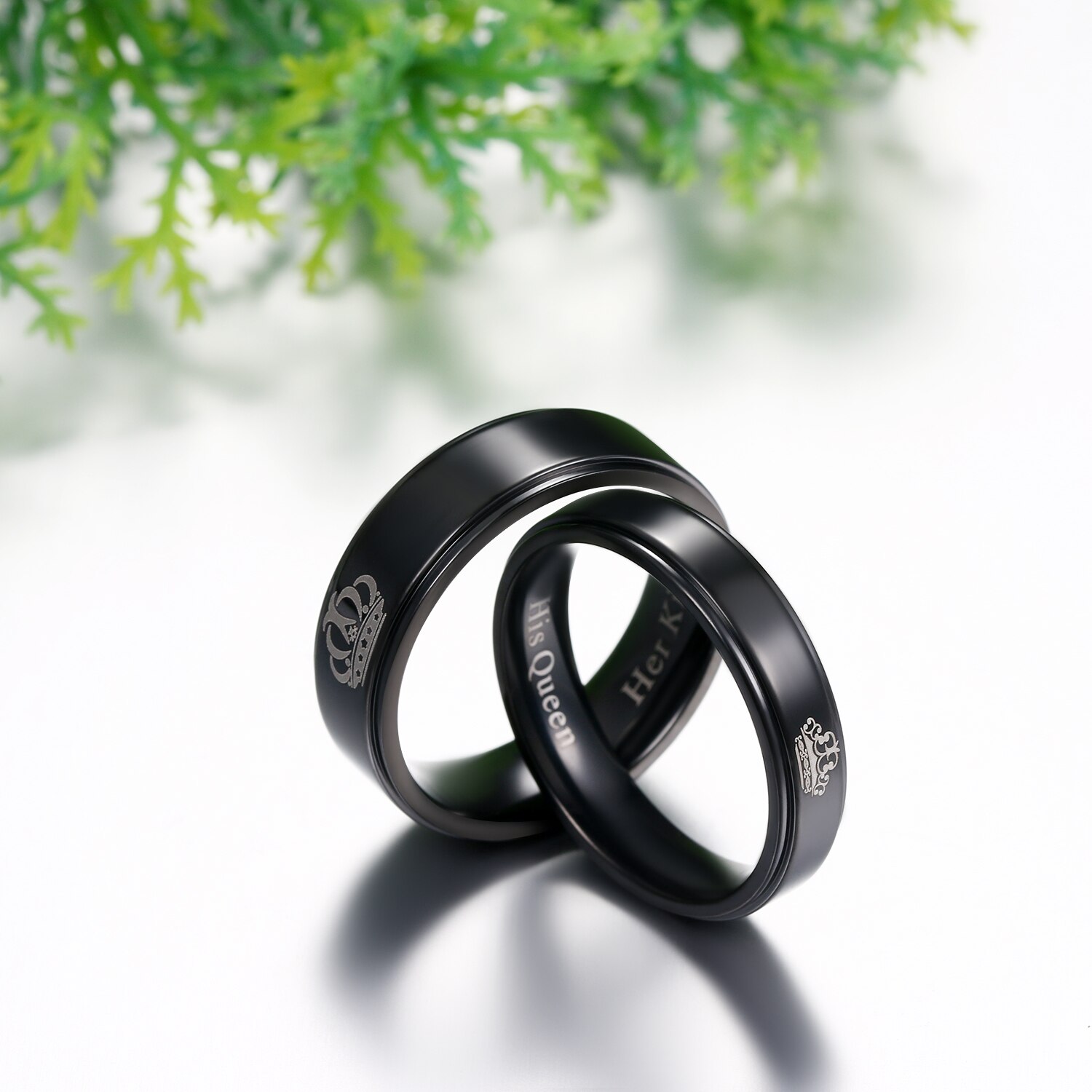 BONISKISS Her King His Queen Titanium Steel Couple Rings Wedding Band Set Anniversary Engagement Promise Ring Lovers