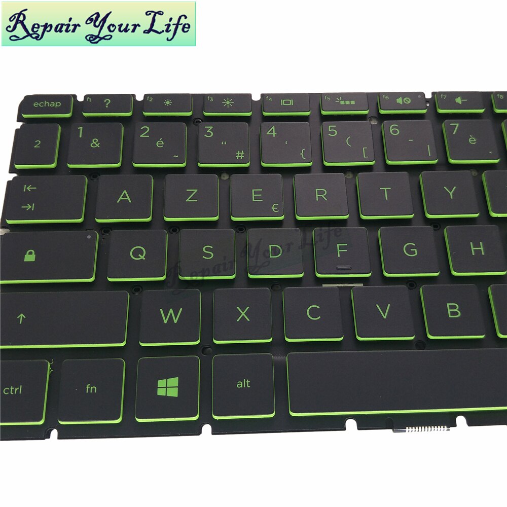 Azerty lys tastatur til hp envy  x360 15m 15-bp00 15-bp015 15-bs 15-bw 250 g6 fr fransk nsk.xdhbq sort kb grønne taster baggrundsbelysning
