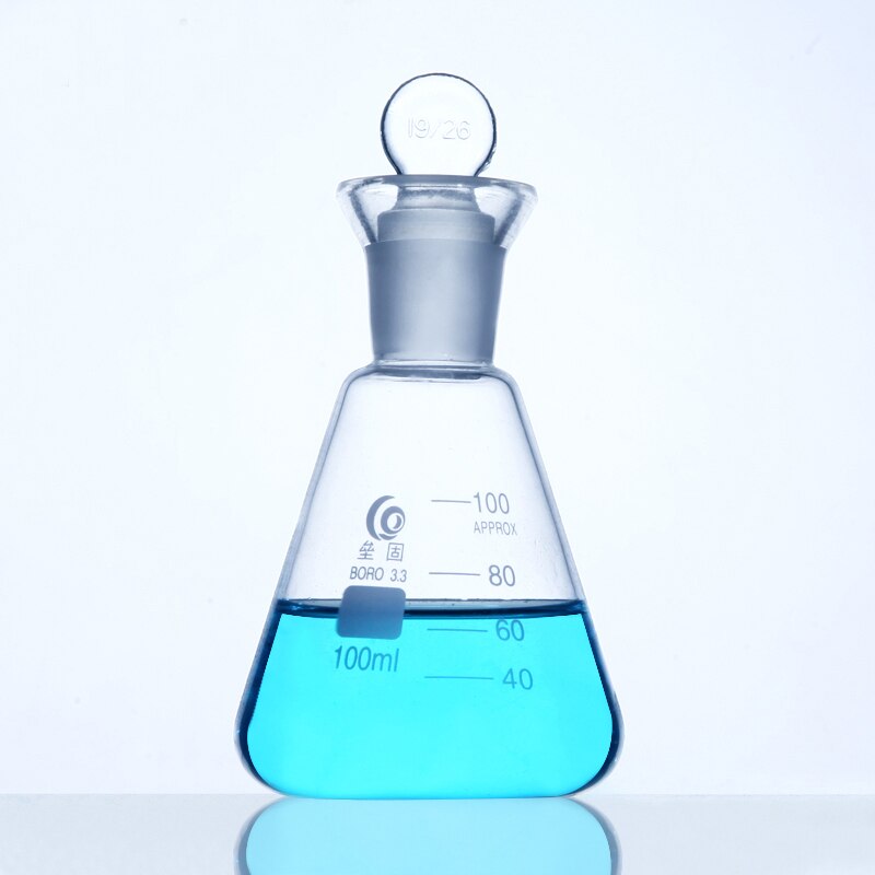 Frasco de yodo con tapa, frasco triangular de vidrio de borosilicato alto con tapón de yodo, equipo de laboratorio