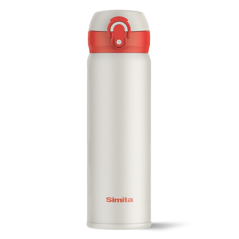 Simita Thermos Shaker Flasche Tragbare Sport Wasser Flasche 500ML Gerade Tasse Isoliert Vakuum Glaskolben Bunte Reise Becher: Weiß rot