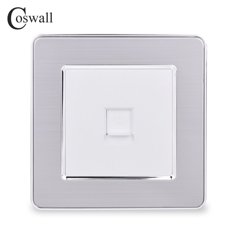 COSWALL 1 Gang RJ45 Internet Jack CAT5E Connector Stainless Steel Brushed Panel Computer Outlet Wall Data Socket
