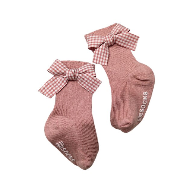Baby Baby Meisje Kant Prinses Sokken Geribbelde Gebreide Effen Kleur Anti-Slip Medium Buis Sokken Kid Turn Manchet Ruche floor Kousen: Roze / L 3-5Years