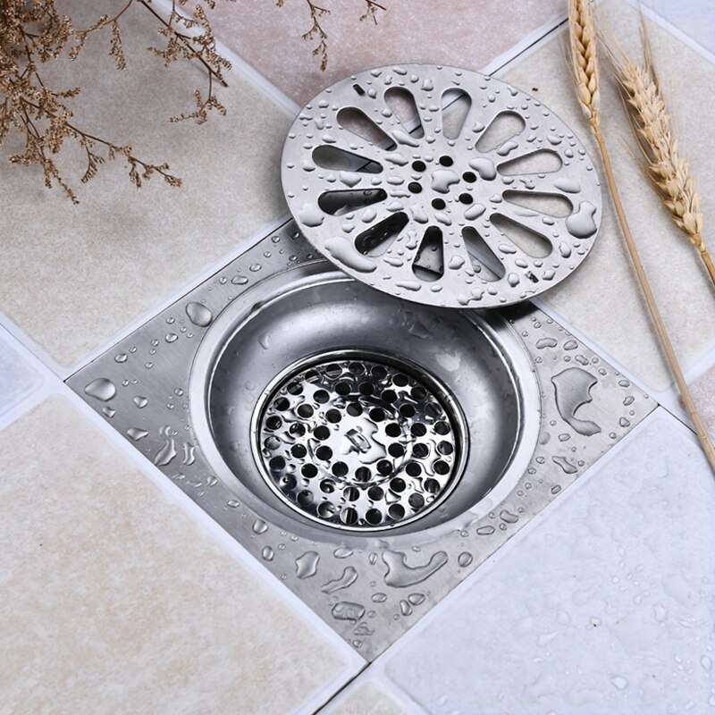 15*15 Cm Afvoerputje Rvs Balkon Badkamer Douche Drain Cover Vierkante Anti-geur Afval Roosters Drains haar Zeef