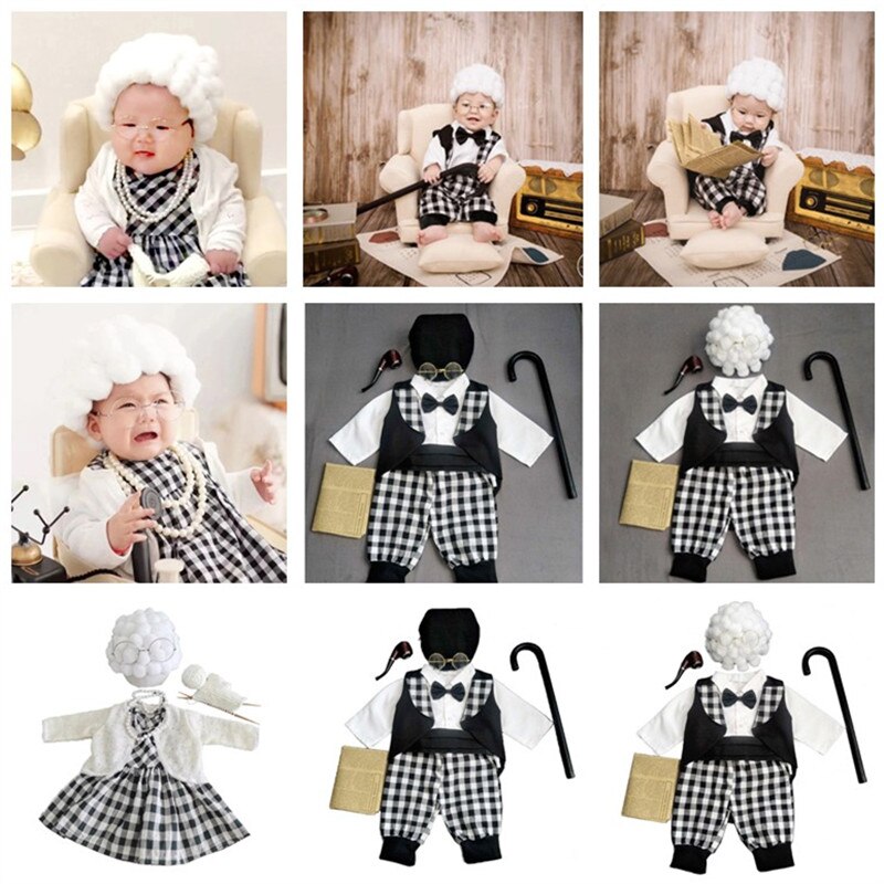 1 Juego de accesorios divertidos para fotografía de bebé recién nacido, disfraz para niñas, ropa de abuela, sombrero para sesión de fotos, trajes