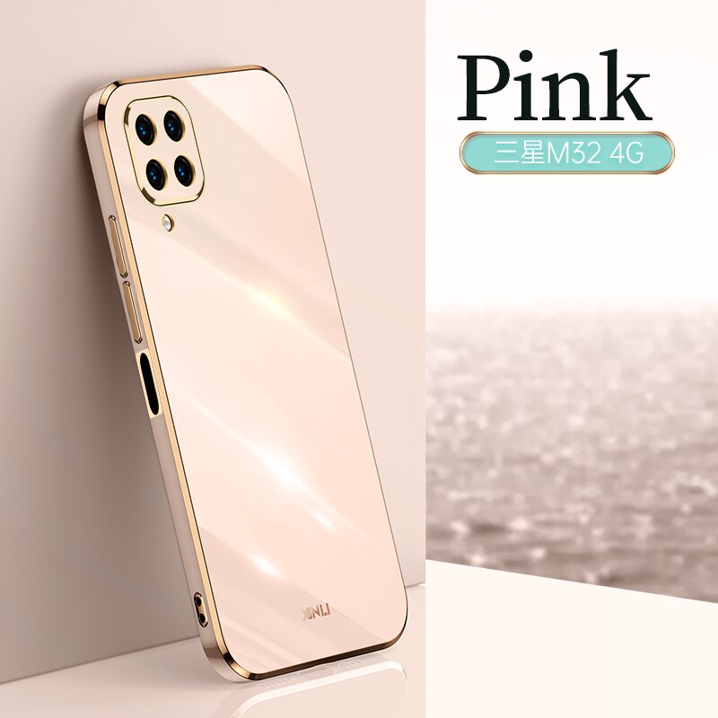 Luxe Vierkante Plating Siliconen Telefoon Geval Voor Samsung Galaxy A12 5G Coque Soft Cover: Roze