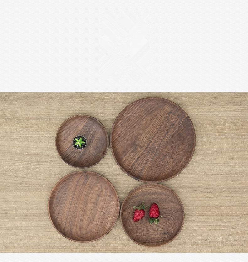 1 PC Schwarz Nussbaum Holz Platte Westlichen Runde Holz Pizza Snacks Nachtisch Holz Tablett Beliebte Holz Umweltfreundliche Gerichte MF 021