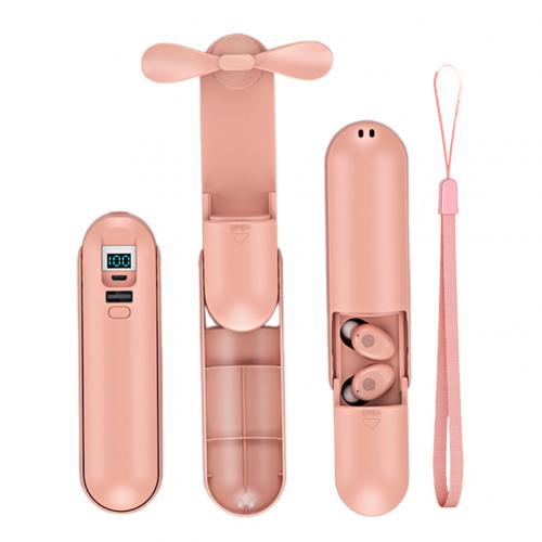 Universal Wireless Bluetooth 5.0 Earphone Headset F7 TWS Earbuds Earphones with Handheld Fan Charging Box For iPhone Xiaomi: Pink